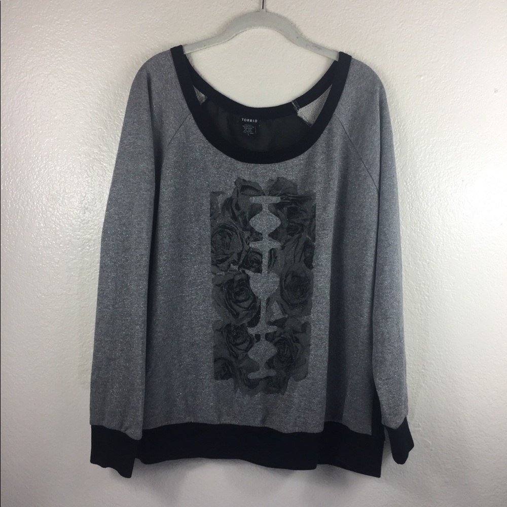 Torrid Grey Sparkle, Back Black Mesh Long Sleeve 2